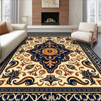 Ornate Navy Gold Floral Pattern Rug