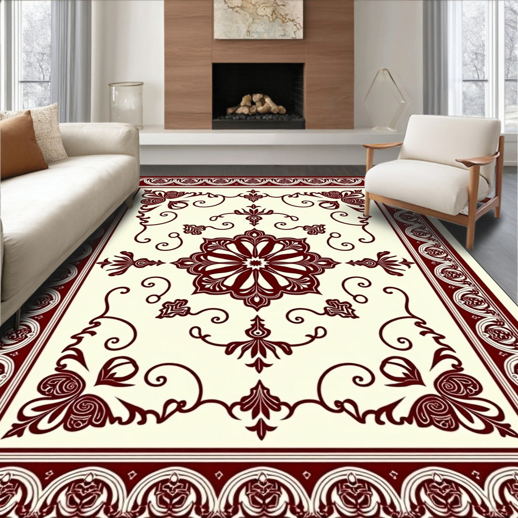 Elaborate Floral Bordered Medallion Rug
