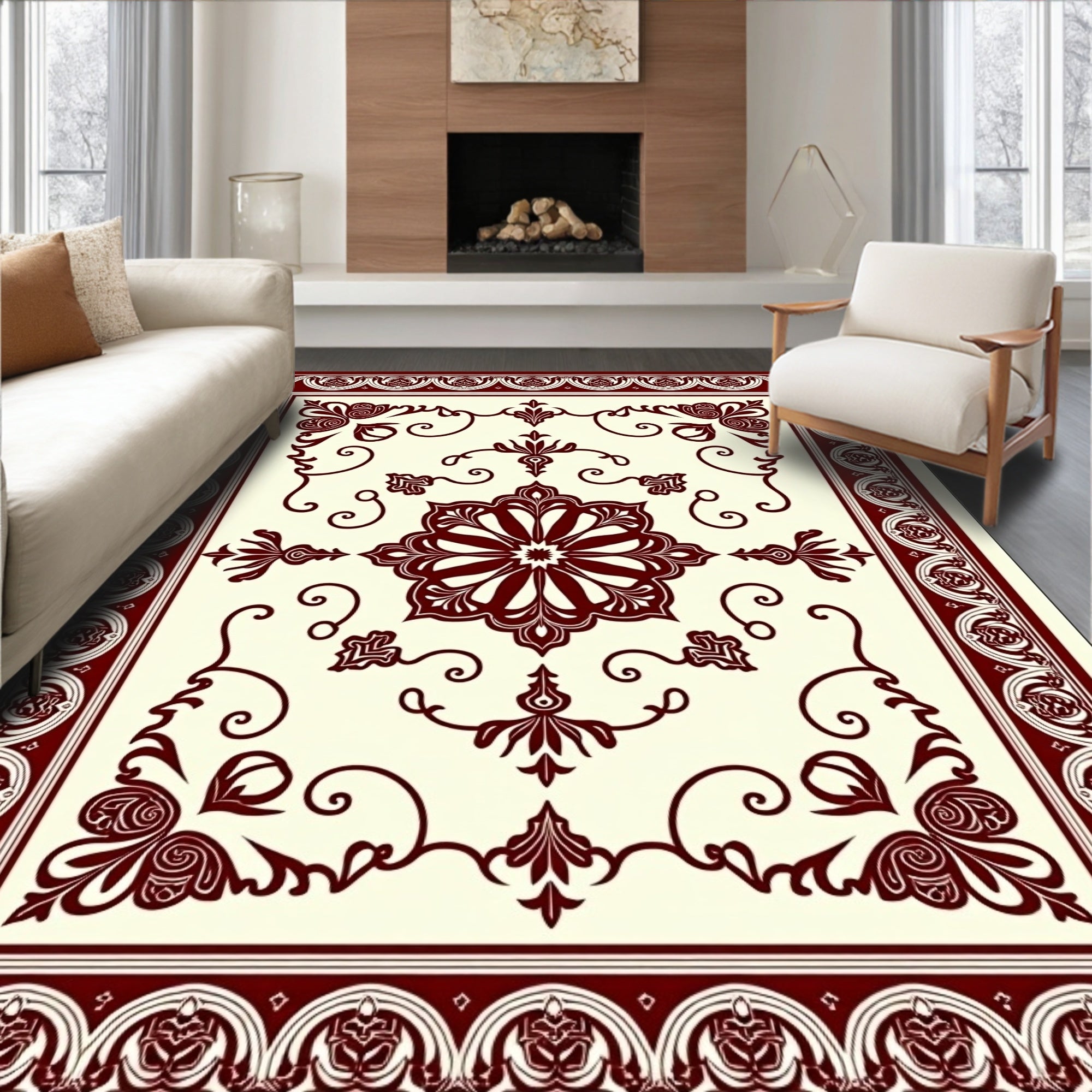 Elaborate Floral Bordered Medallion Rug