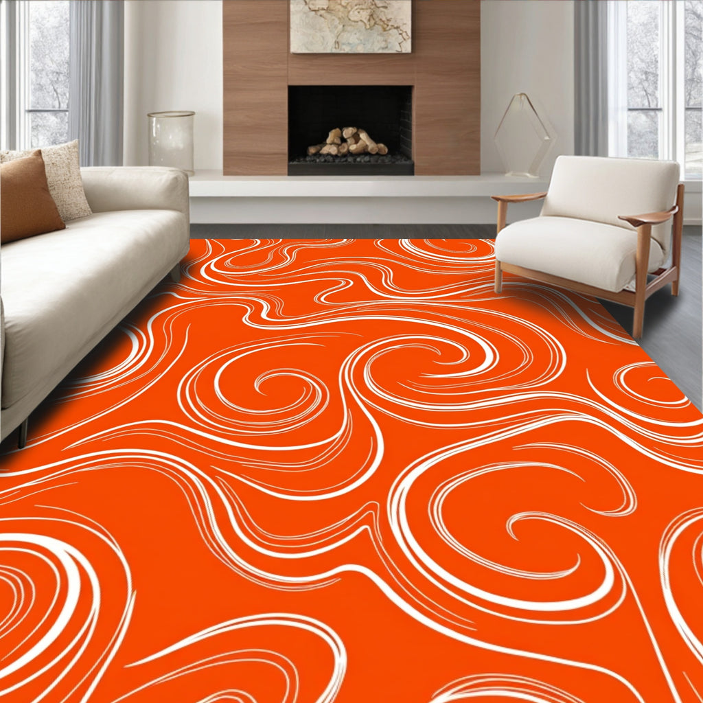 Orange Swirl Abstract Pattern Design Rug