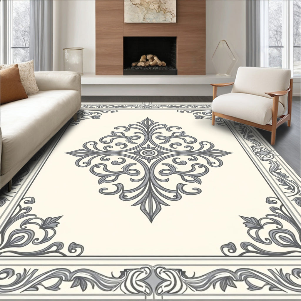 Ornate Scrollwork Floral Damask Rug