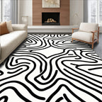 Abstract Black White Wavy Lines Rug