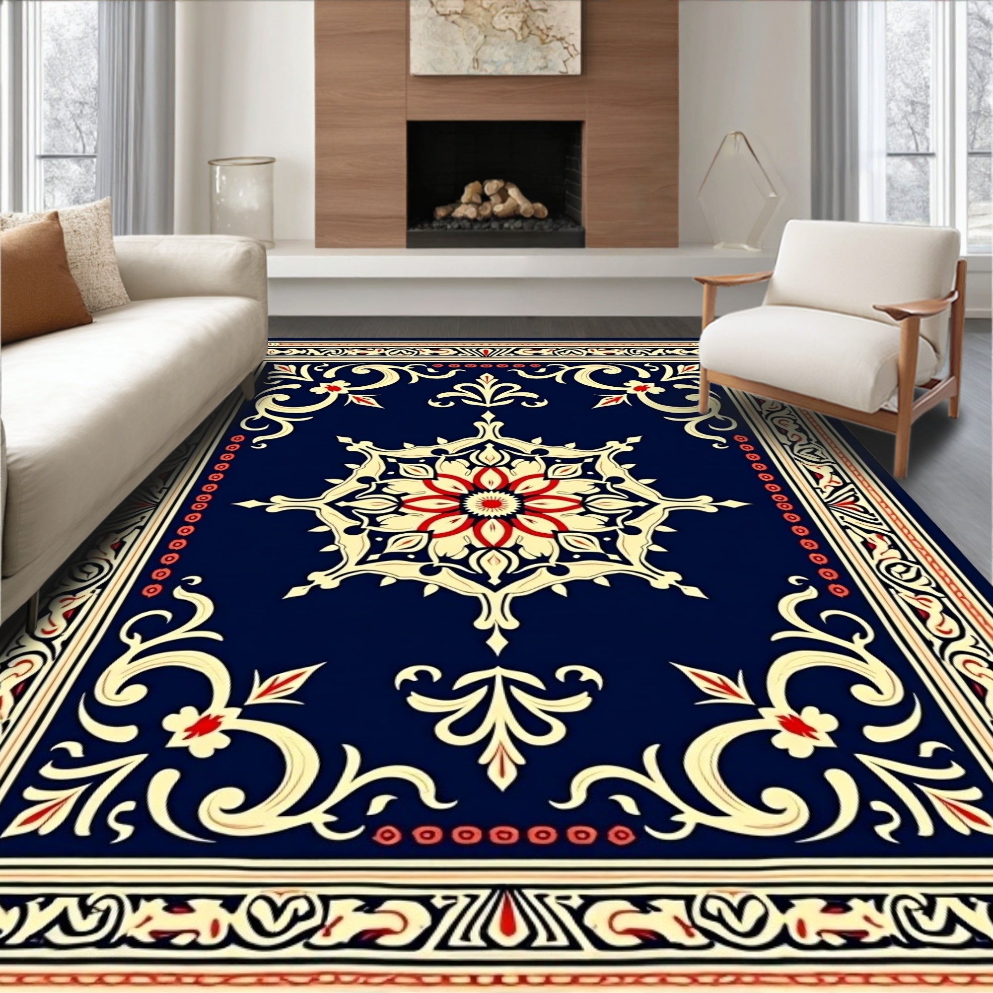 Navy Red Gold Medallion Classic Rug