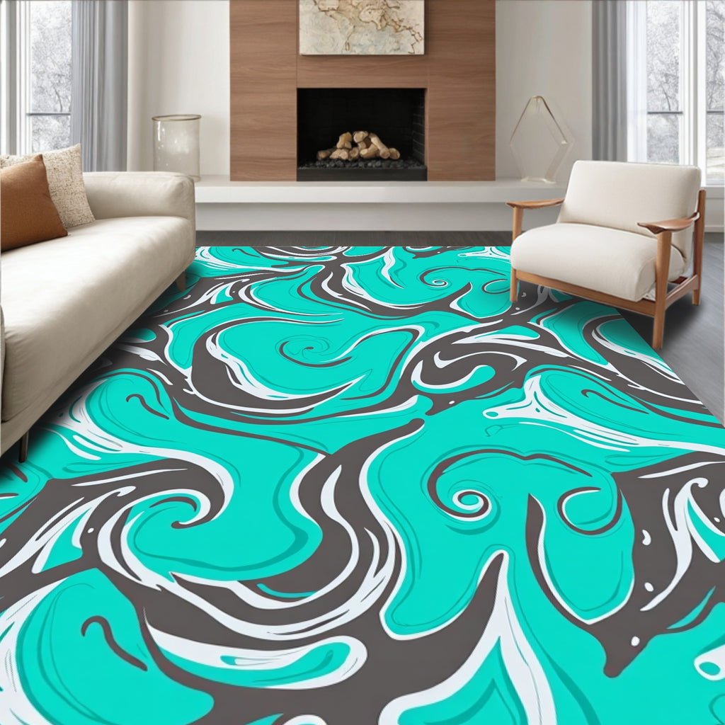 Turquoise Swirl Abstract Pattern Rug