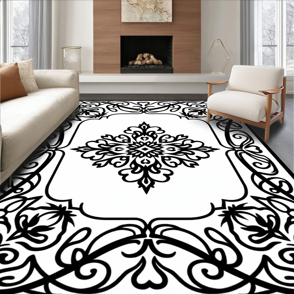 Intricate Floral Scrollwork Design Rug
