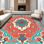 Coral Teal Floral Medallion Tribal Rug