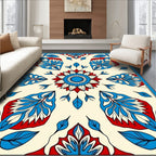Floral Abstract Red Blue Cream Rug