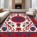 Crimson Red Royal Blue Floral Medallion Rug