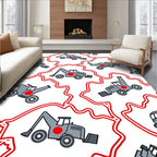 Gray Excavator Pattern With Red Outline Rug