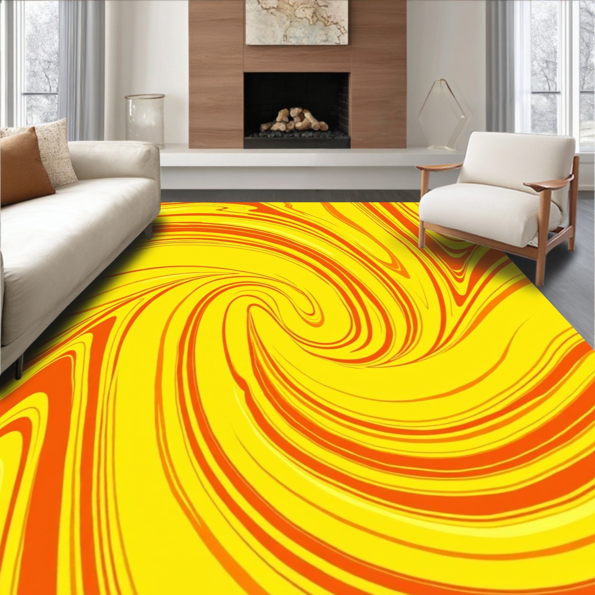 Yellow Orange Swirl Patterned Rug