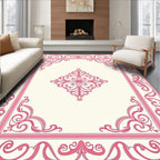 Elegant Pink Floral Scrollwork Frame Rug