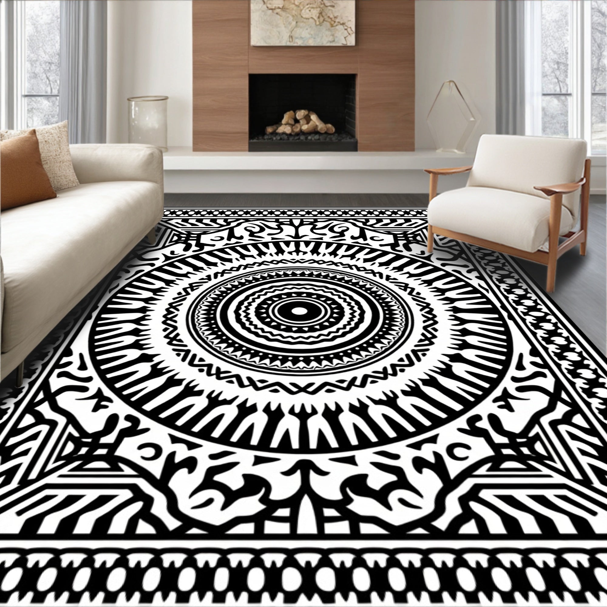 Bold Circular Tribal Pattern Rug