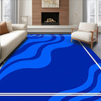 Deep Blue Wavy Border Pattern Rug