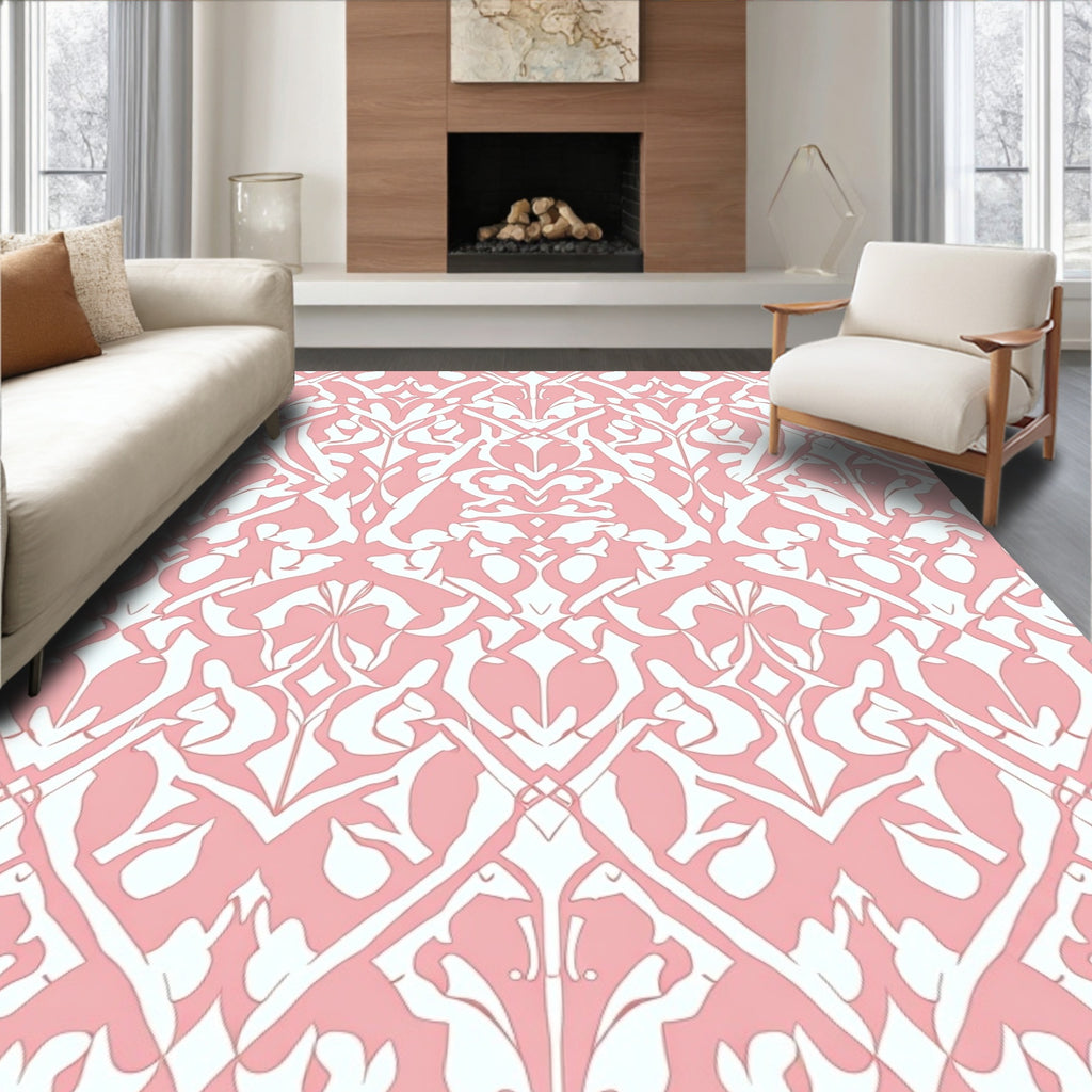 Classic Intricate Pink Damask Pattern Rug