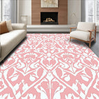 Classic Intricate Pink Damask Pattern Rug