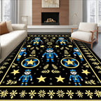 Blue Yellow Soldier Floral Border Rug