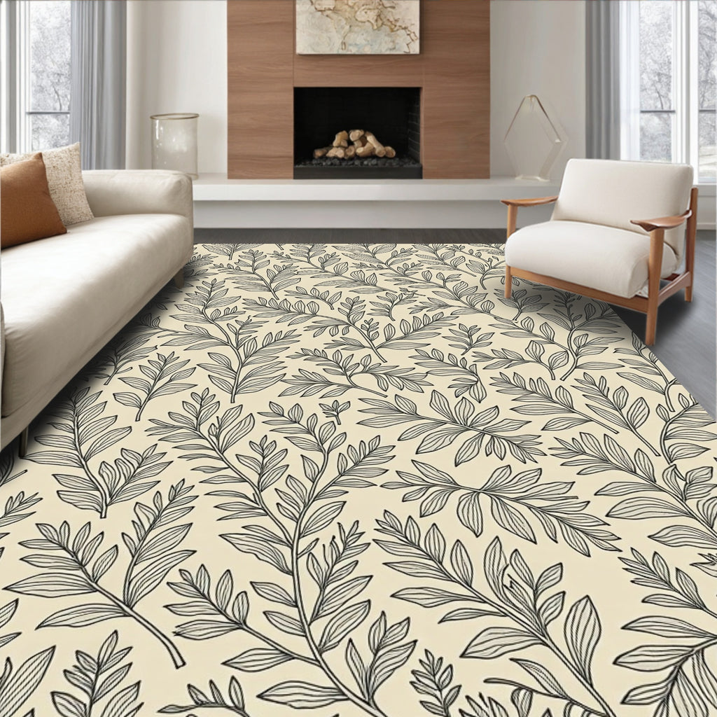 Botanical Outline Foliage Pattern Rug