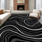 Chic Black And White Swirl Pattern Rug