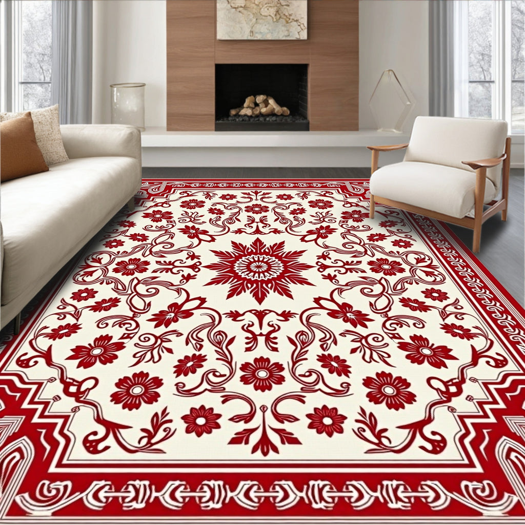 Red Floral Medallion Intricate Border Rug