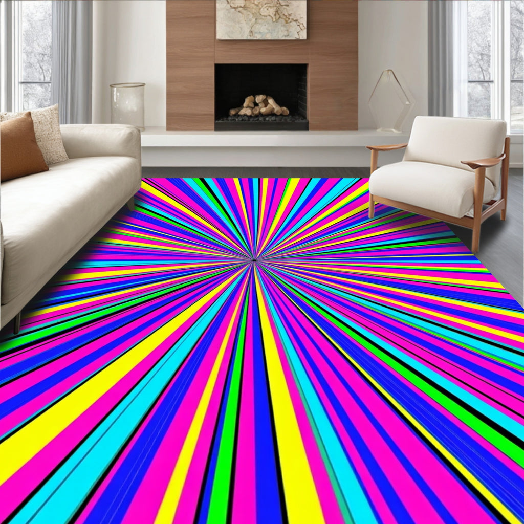 Vivid Color Burst Radial Pattern Rug