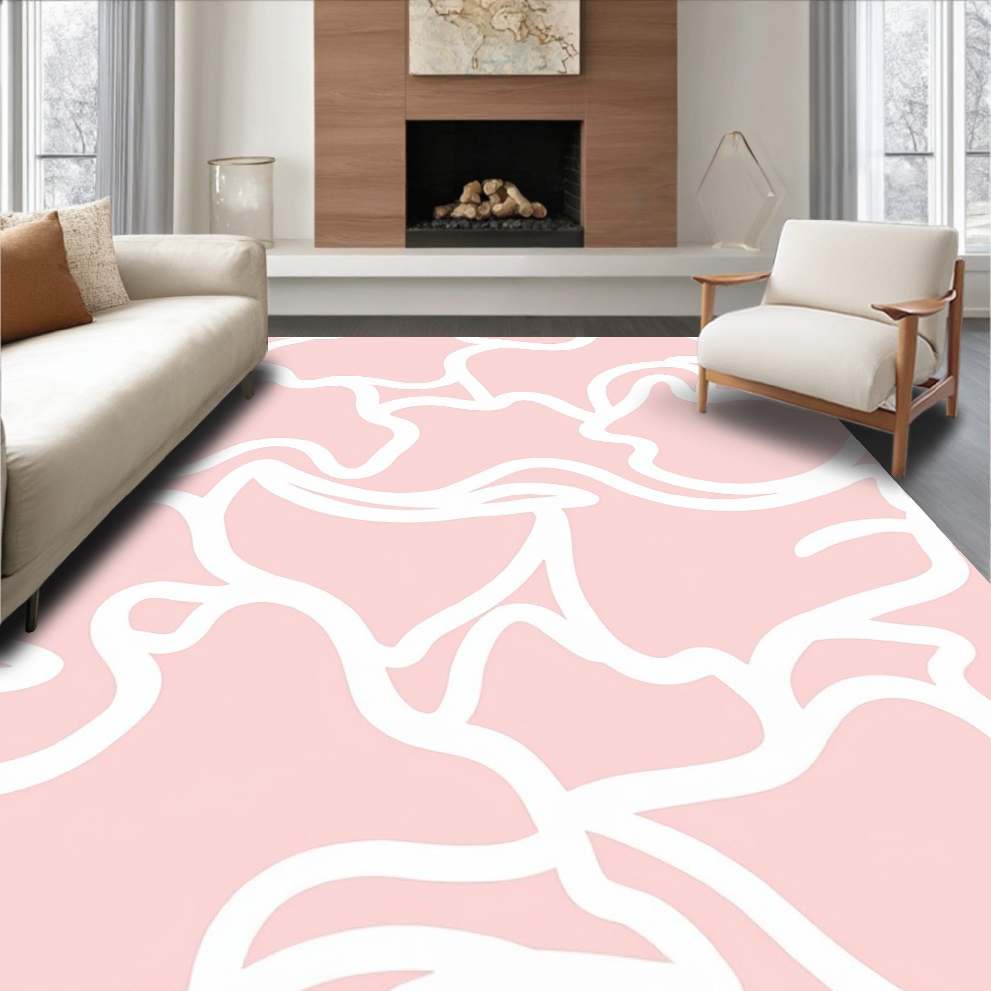 Soft Pink Outline Abstract Pattern Rug
