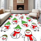 Joyful Snowmen Red Scarf Christmas Trees Rug