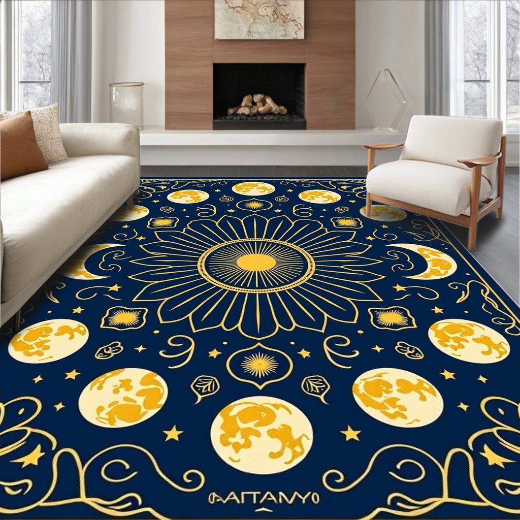 Celestial Moon Sun Motif Rug