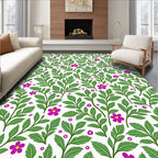 Green Foliage Pink Flower Pattern Rug