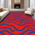 Crimson Blue Wavy Abstract Design Rug