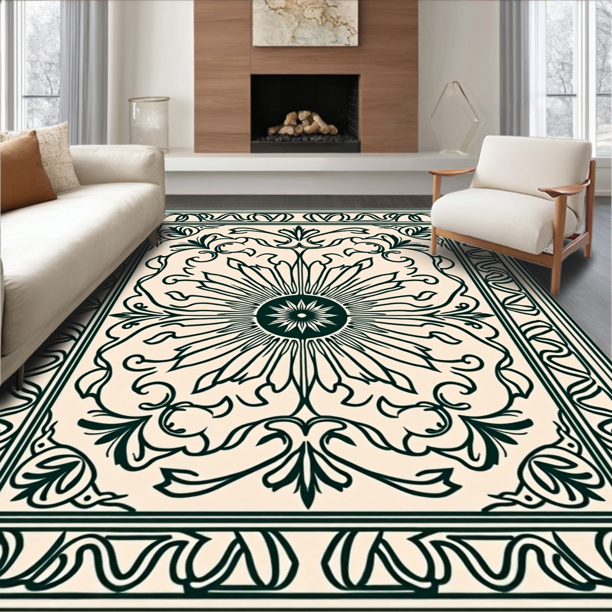 Ornate Floral Sunburst Pattern Rug