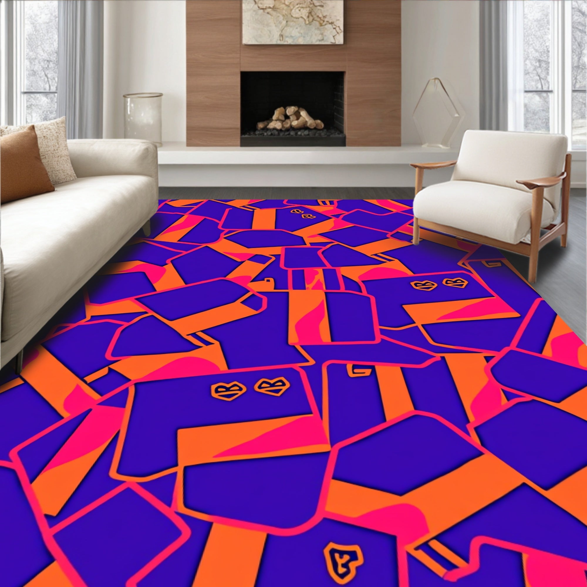 Bold Abstract Geometric Collage Design Rug