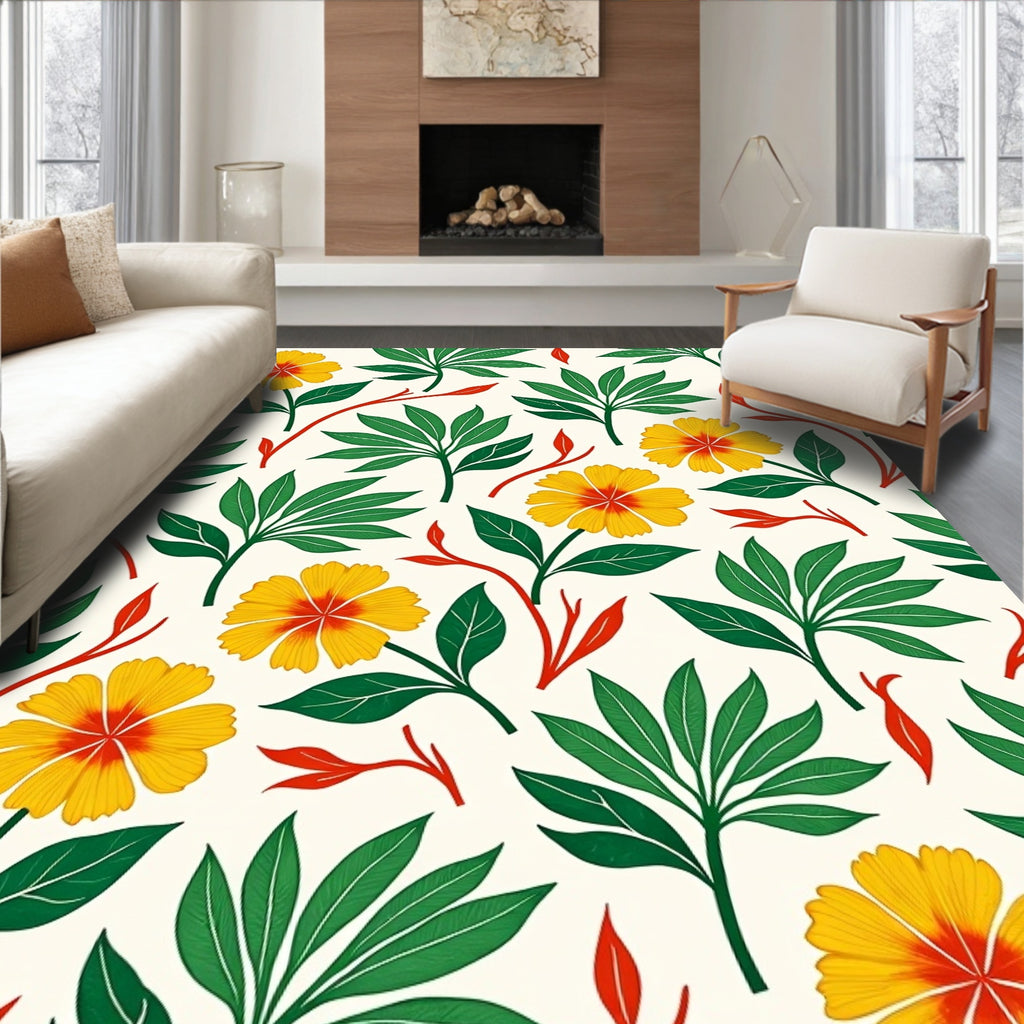 Tropical Floral Pattern With Yellow Blossoms Rug