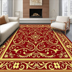 Ornate Red Gold Floral Scroll Rug