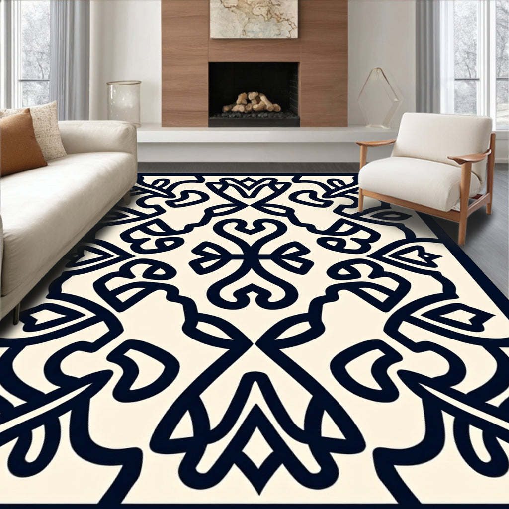 Ornate Floral Motif Symmetry Design Rug
