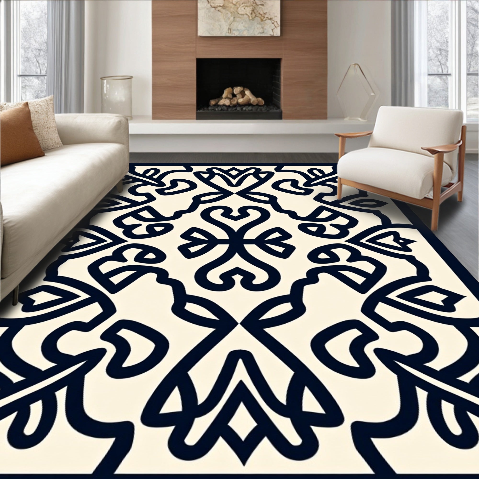 Ornate Floral Motif Symmetry Design Rug