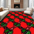 Bold Red Green Geometric Pattern Rug