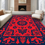 Bold Red Navy Floral Folk Rug