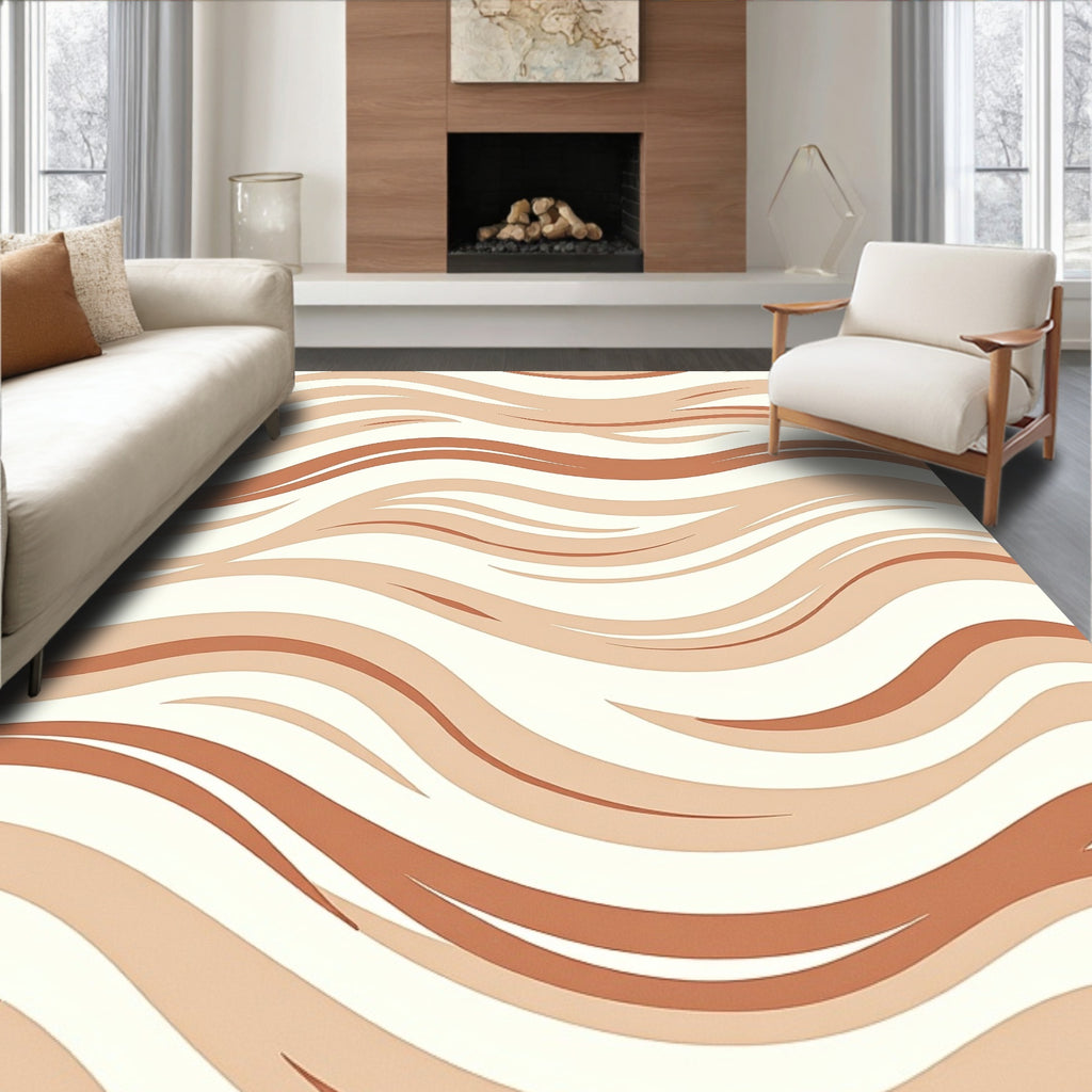 Modern Cream Terracotta Wave Pattern Rug