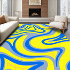 Bold Blue Yellow Wavy Swirl Rug