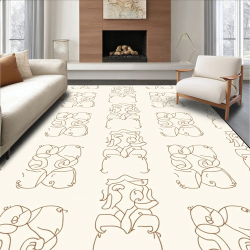 Abstract Scrolls Faces Pattern Design Rug