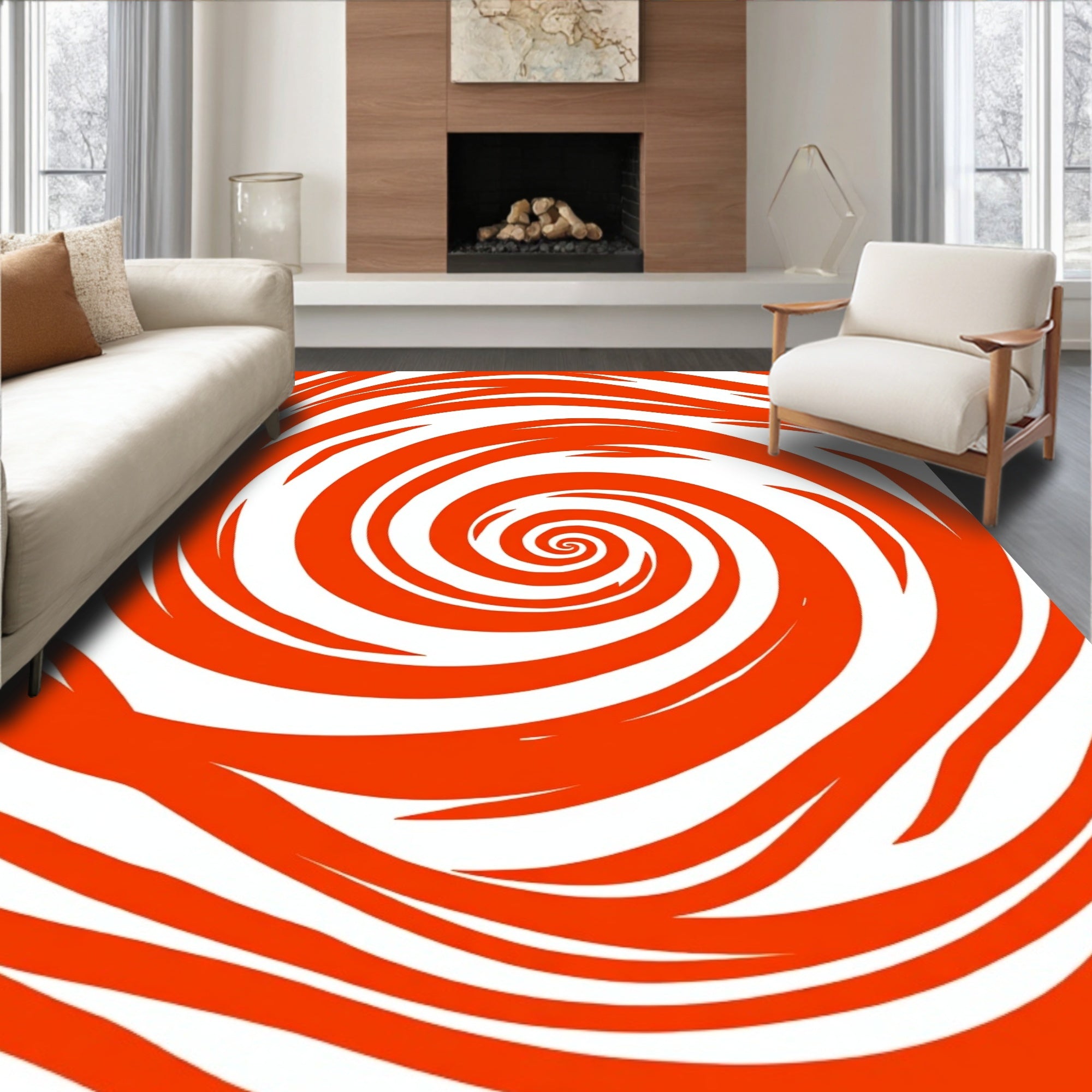 Orange Swirl Graphic Pattern Rug
