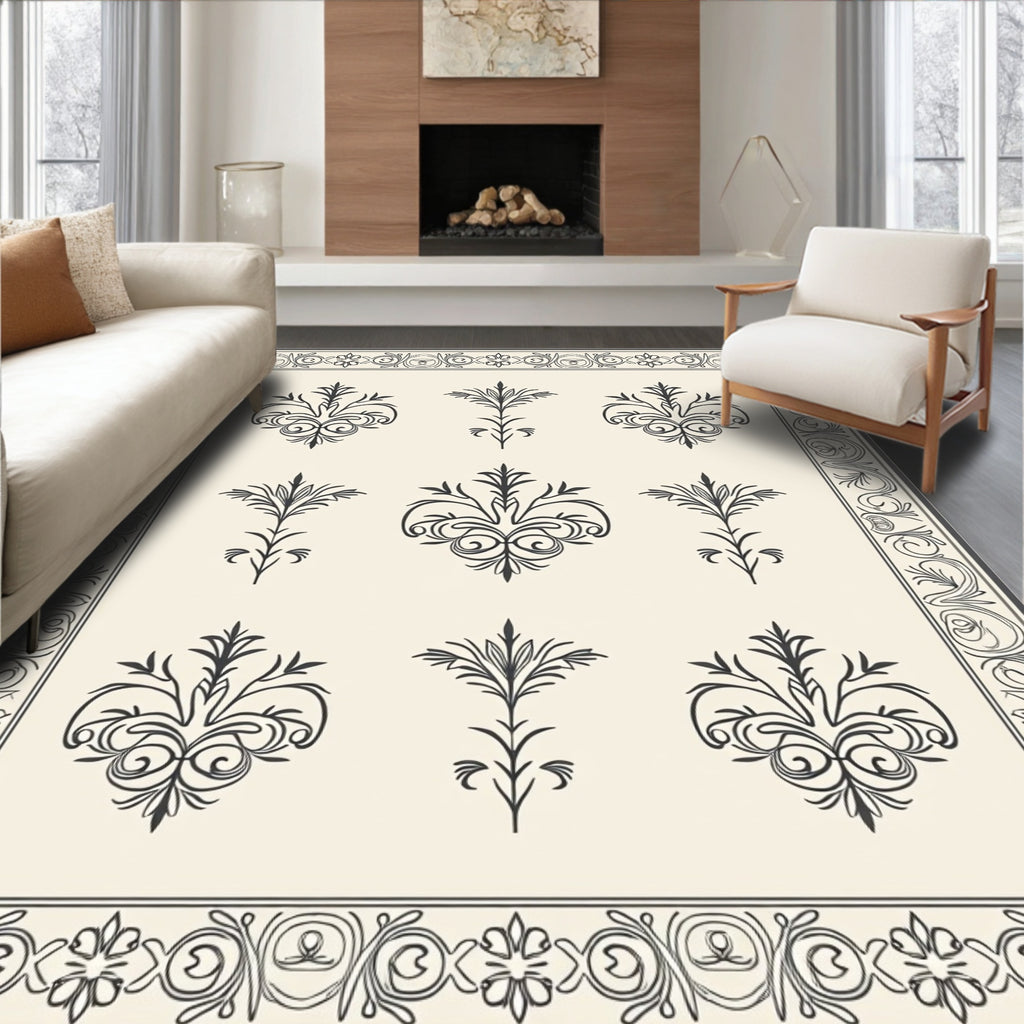 Vintage Floral Scroll Work Pattern Rug