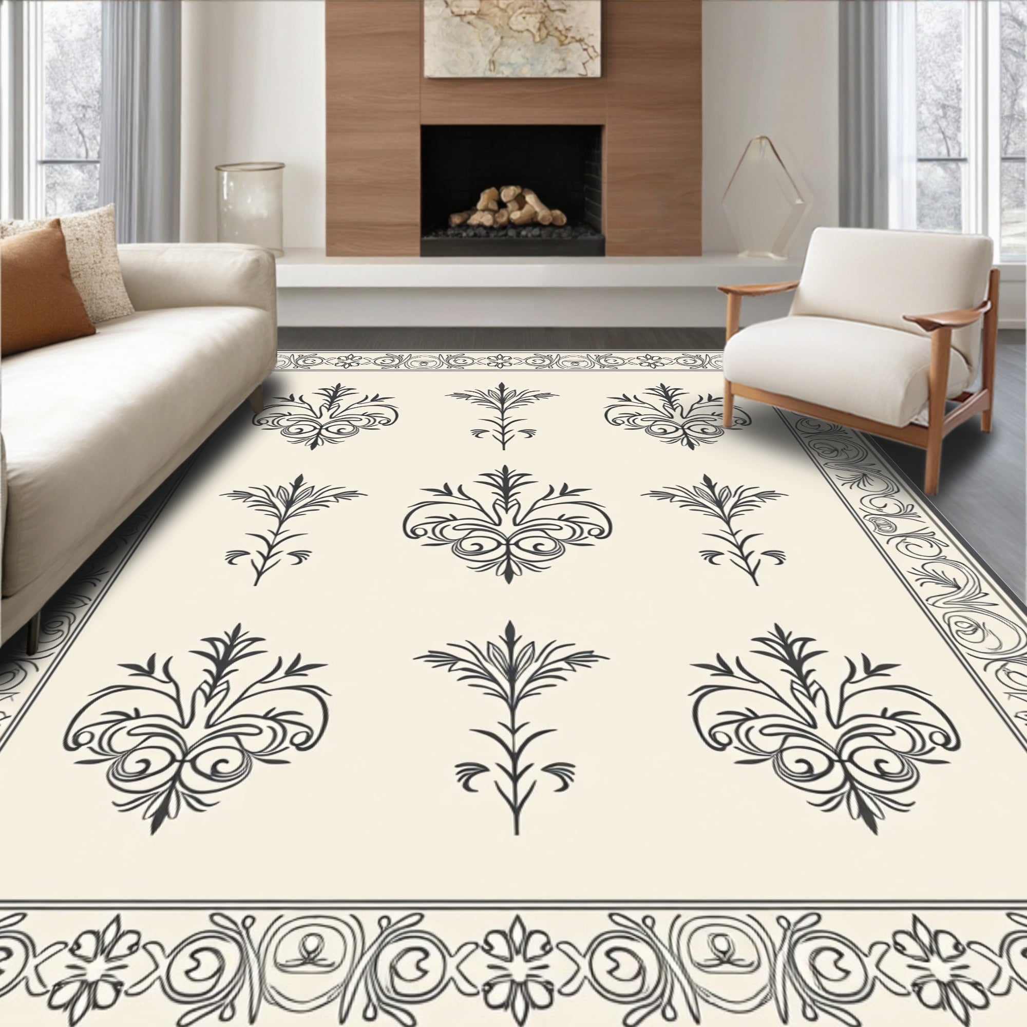 Vintage Floral Scroll Work Pattern Rug