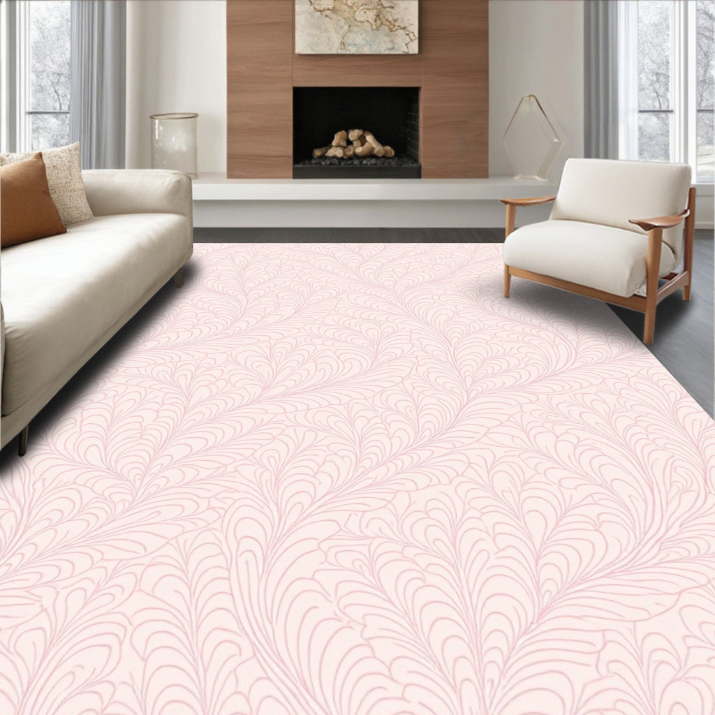 Soft Pink Feathered Vine Pattern Rug