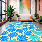 Blue Palm Leaf Pattern Rug