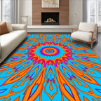 Vibrant Psychedelic Sunburst Mandala Design Rug