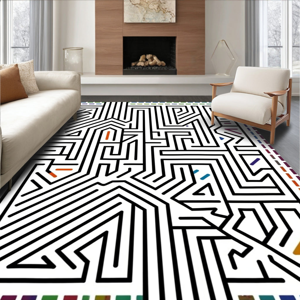 Abstract Geometric Maze Design Rug