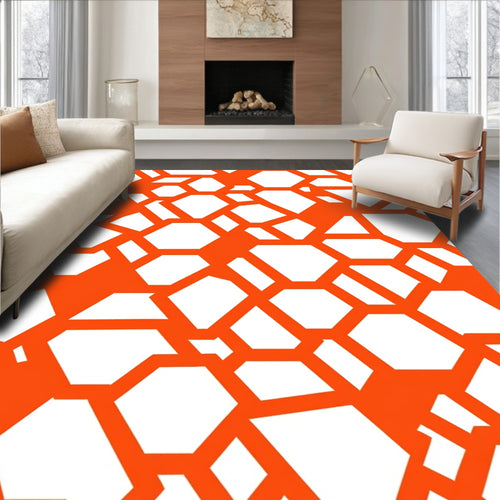 Abstract Orange Geometric Hexagon Design Rug