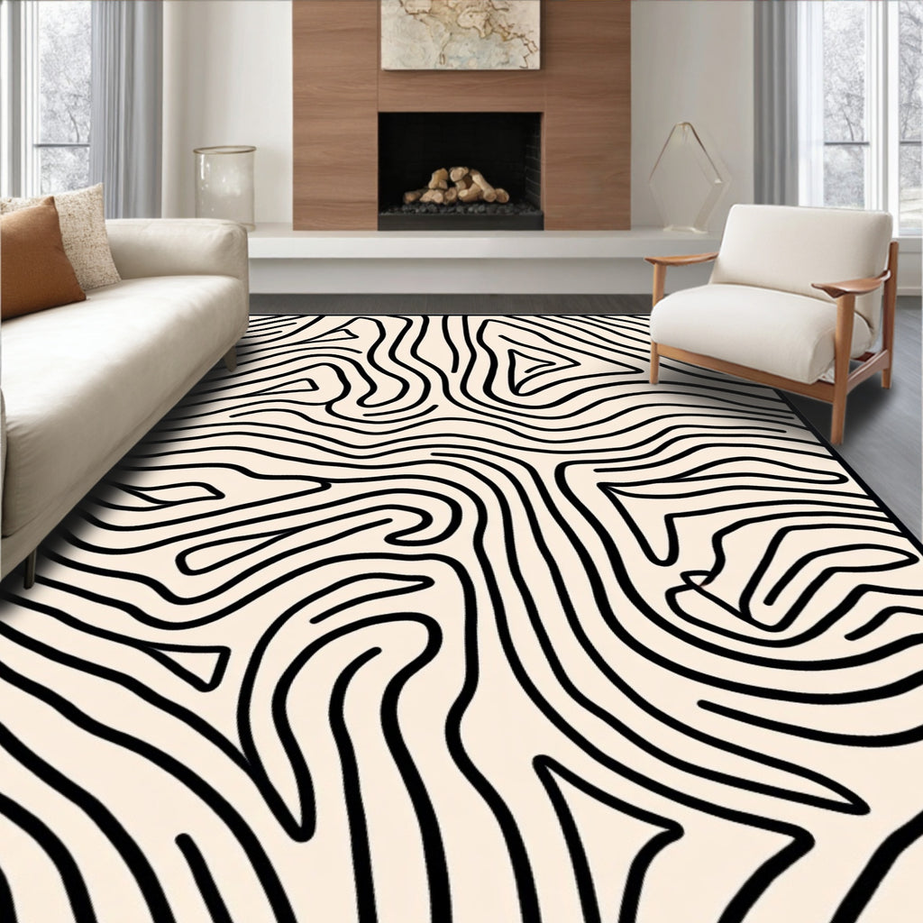 Abstract Wavy Black Contour Rug
