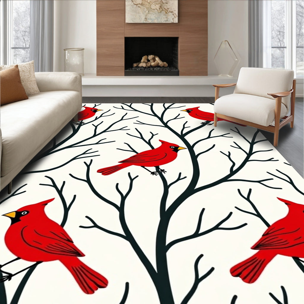 Crimson Cardinals on Bare Winter Branches Rug